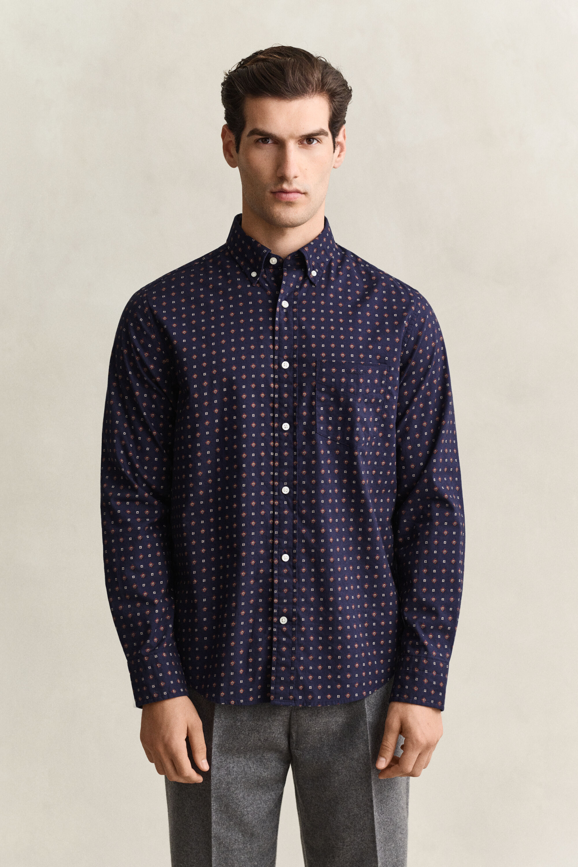 Camicia in twill con motivo cachemire