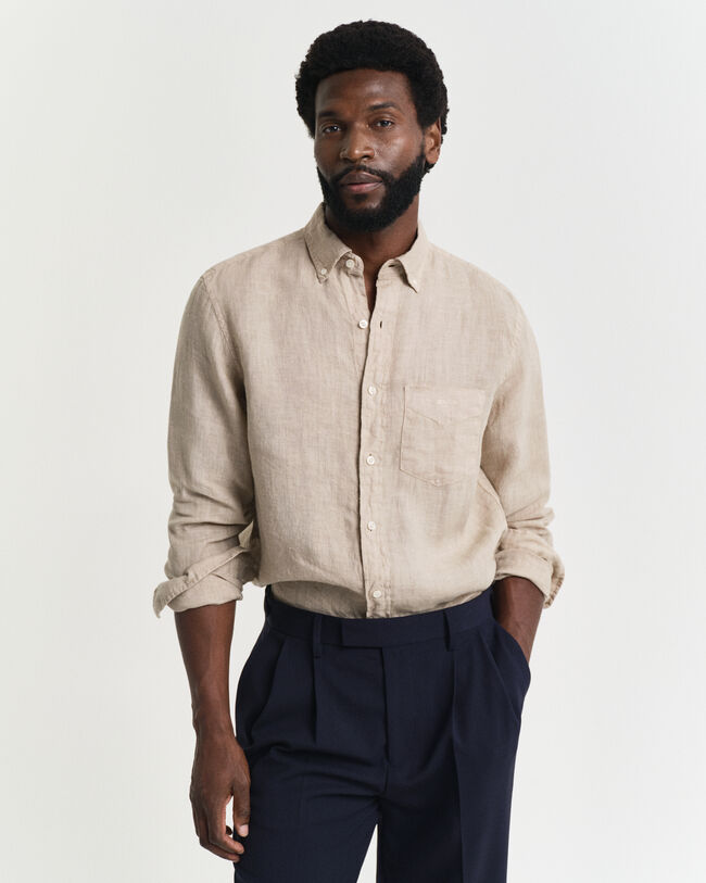 Camicia di lino tinto in capo regular fit