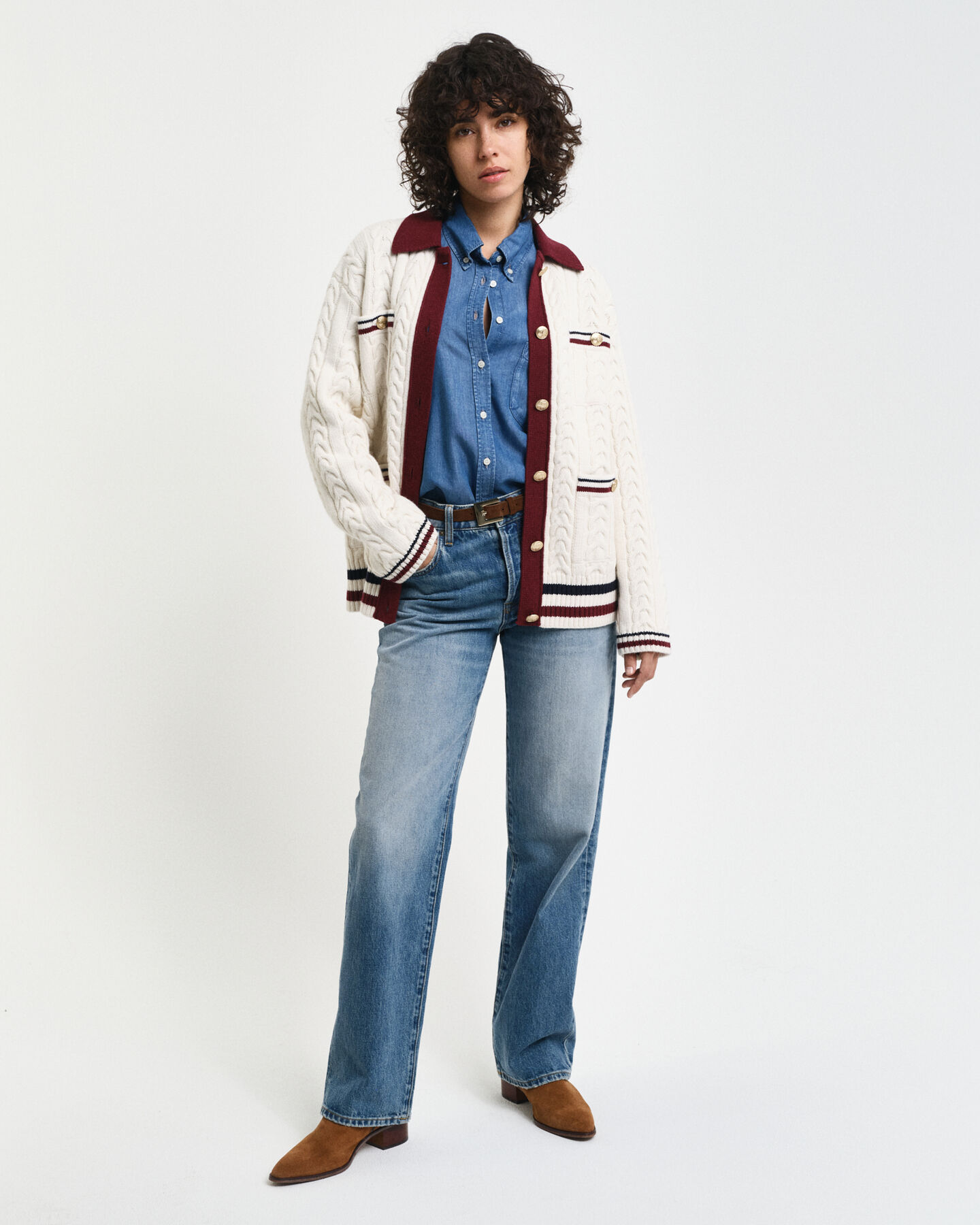 Cardigan a trecce a contrasto