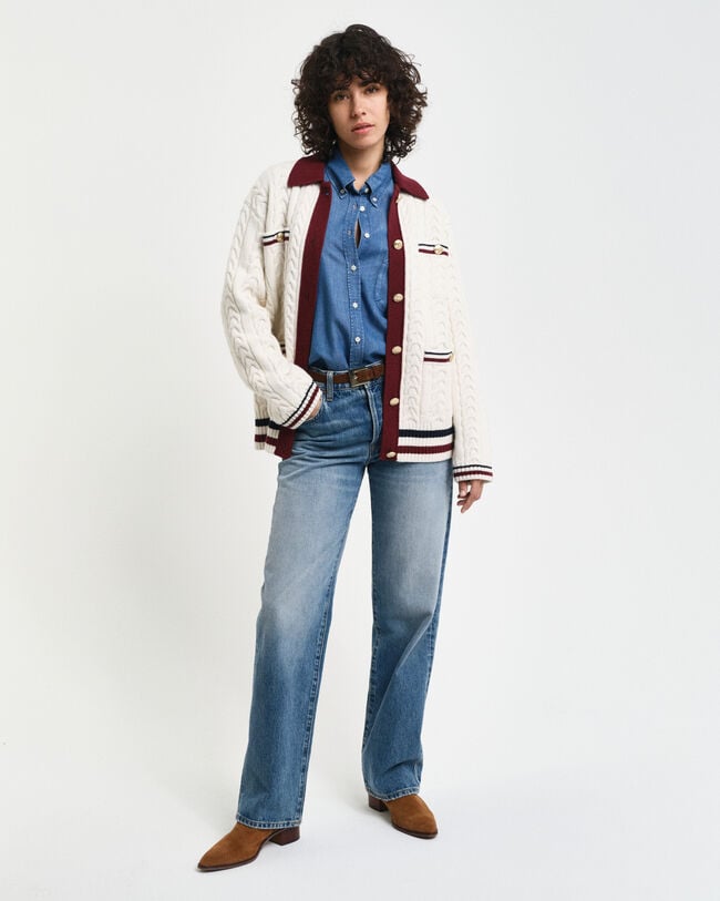 Cardigan a trecce a contrasto