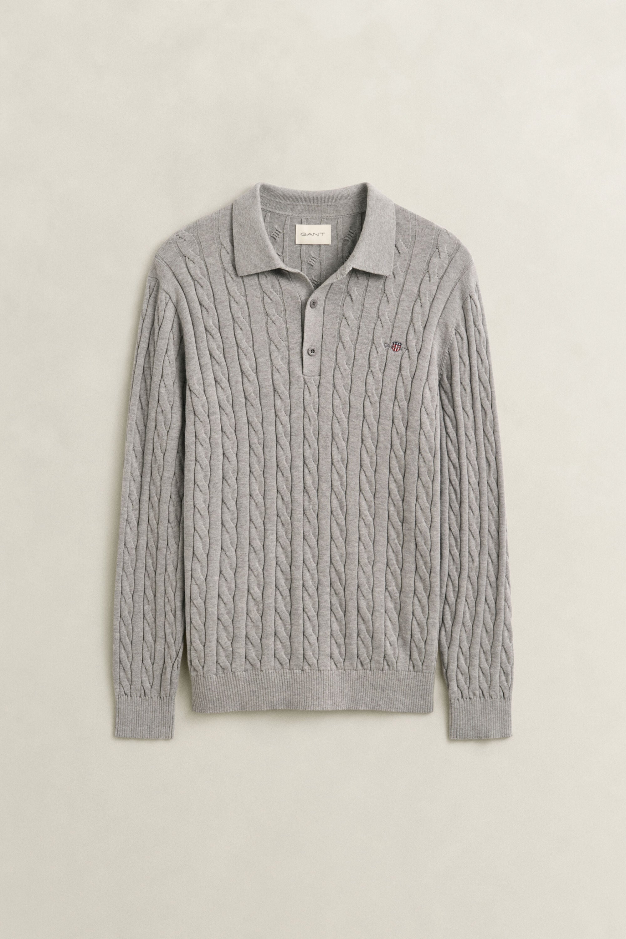 Polo in maglia a trecce in cotone