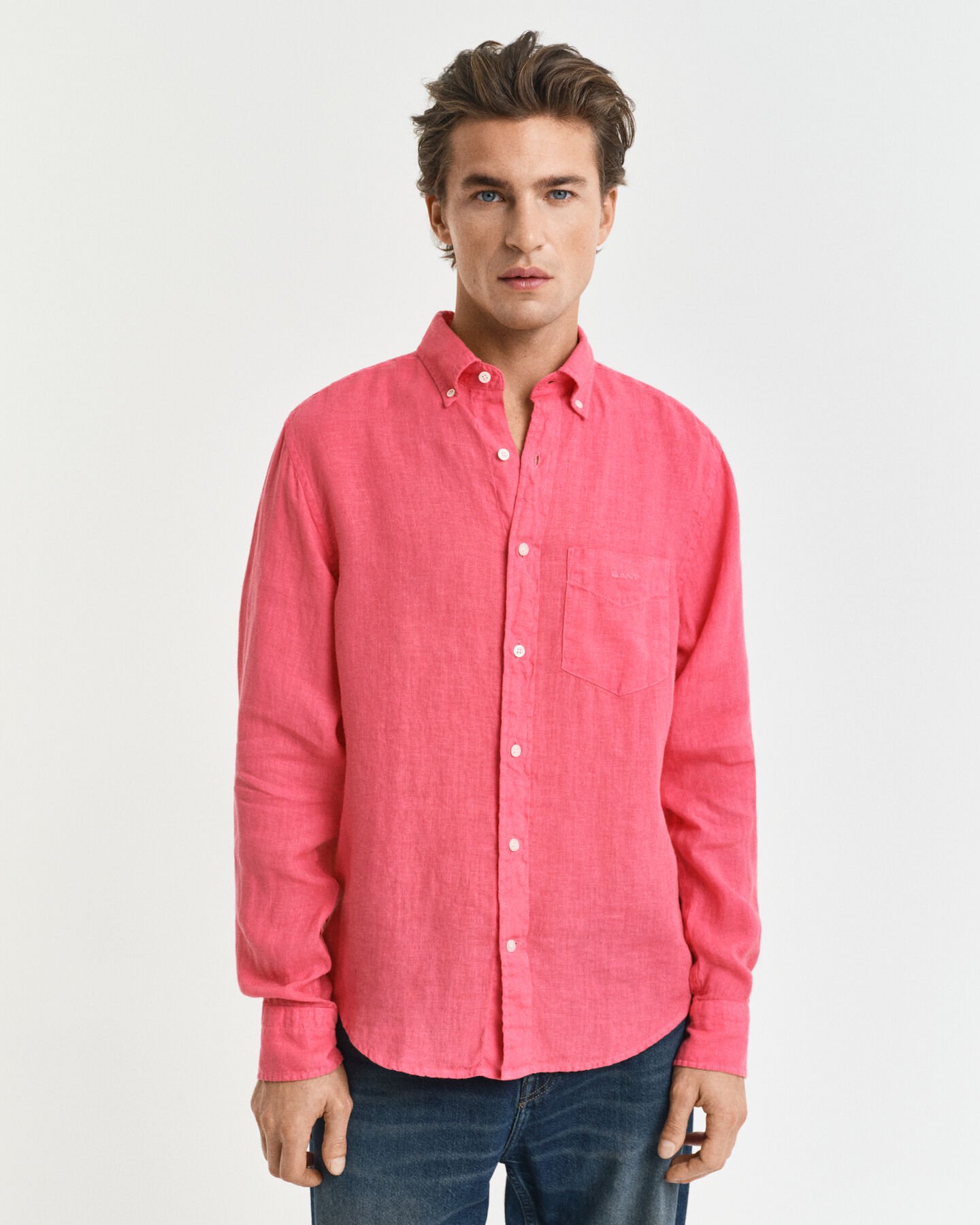 Camicia di lino tinto in capo regular fit