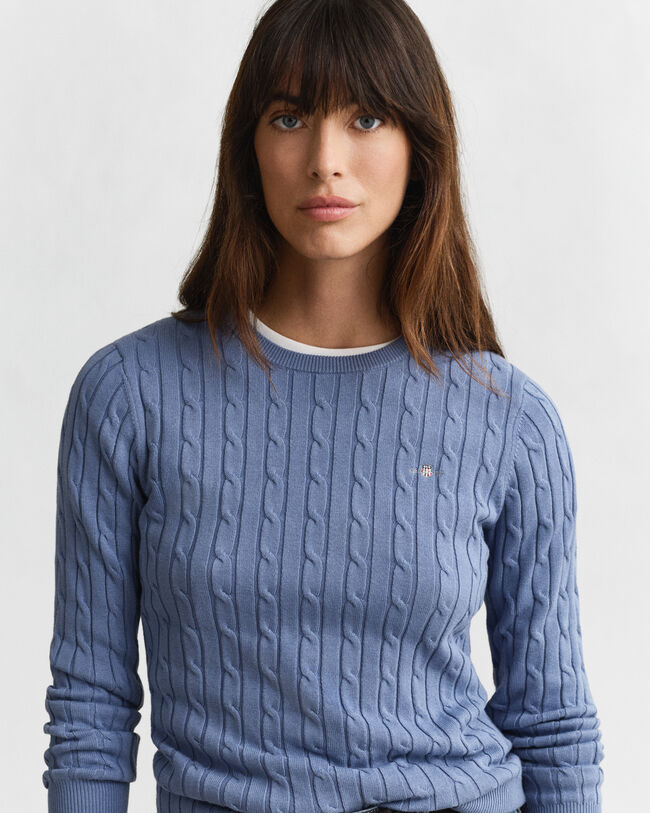 Maglia girocollo in cotone elasticizzato a trecce