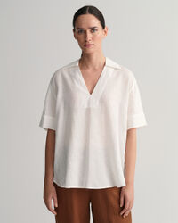 Blusa Popover in lino a maniche corte