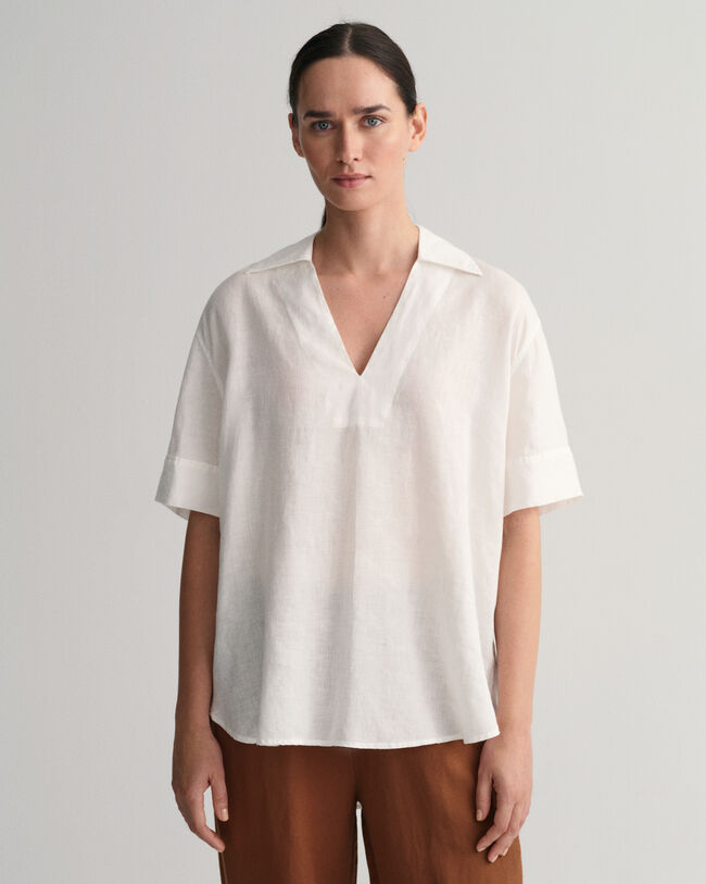 Blusa Popover in lino a maniche corte