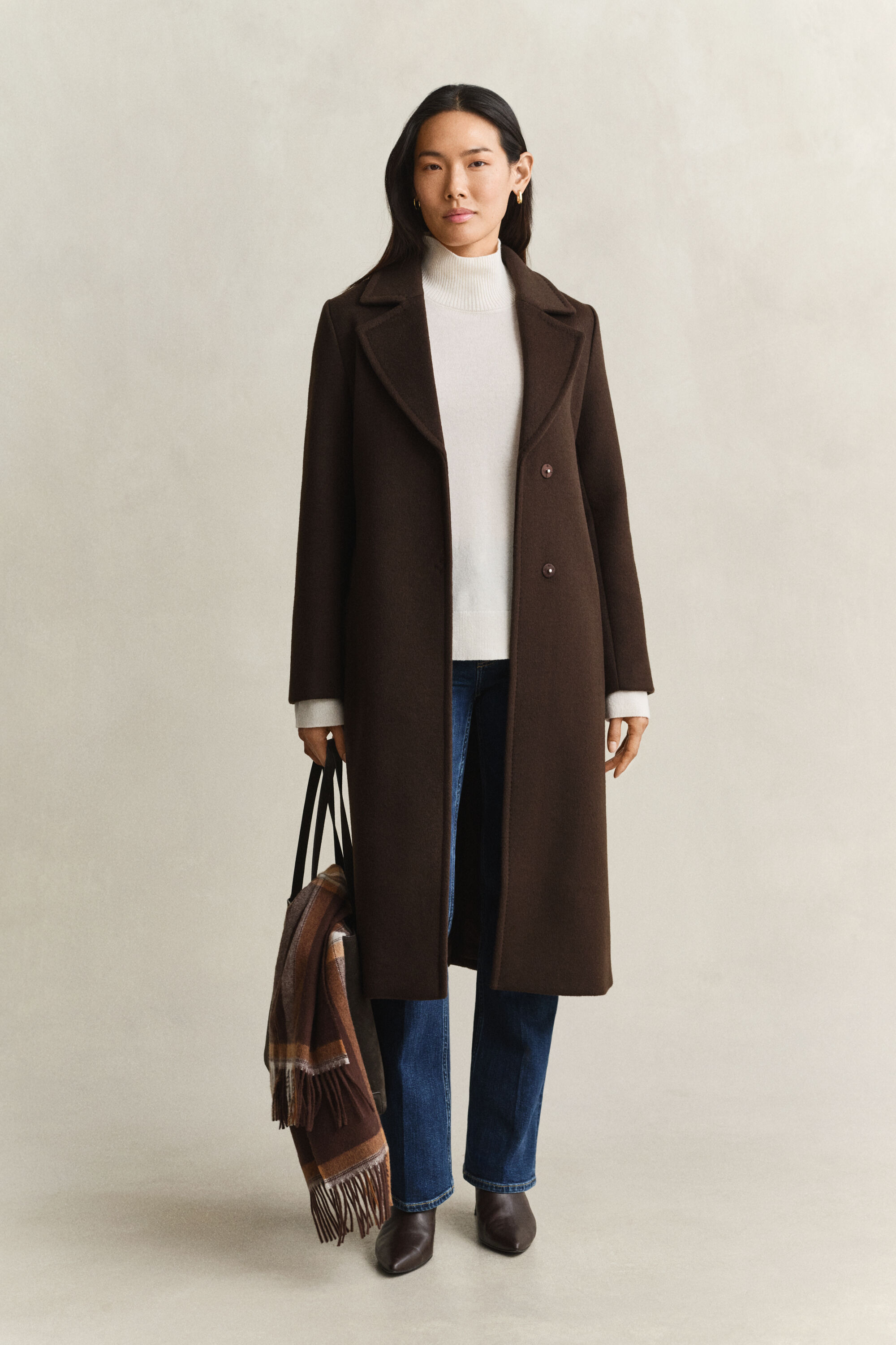 Cappotto con cintura in misto lana