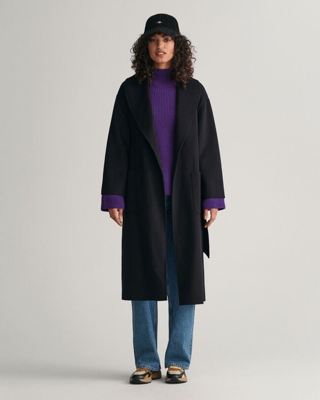 Maglia con colletto dritto in lana a coste