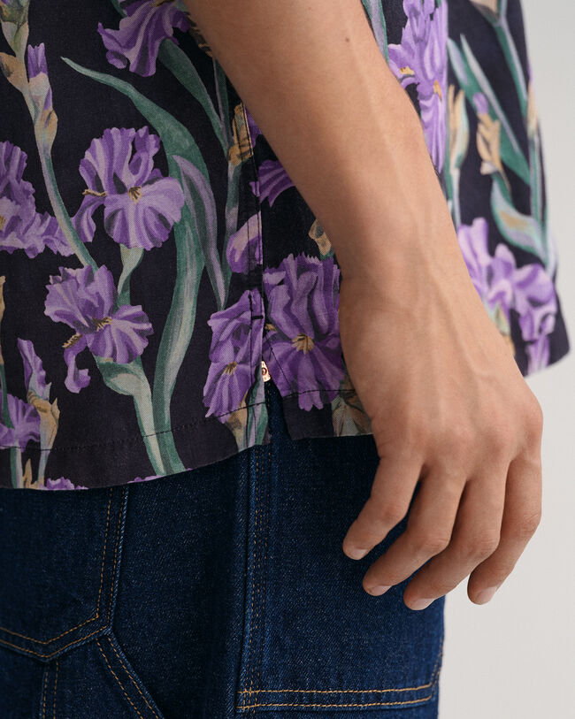 Camicia a maniche corte in lyocell di lino con stampa Iris relaxed fit