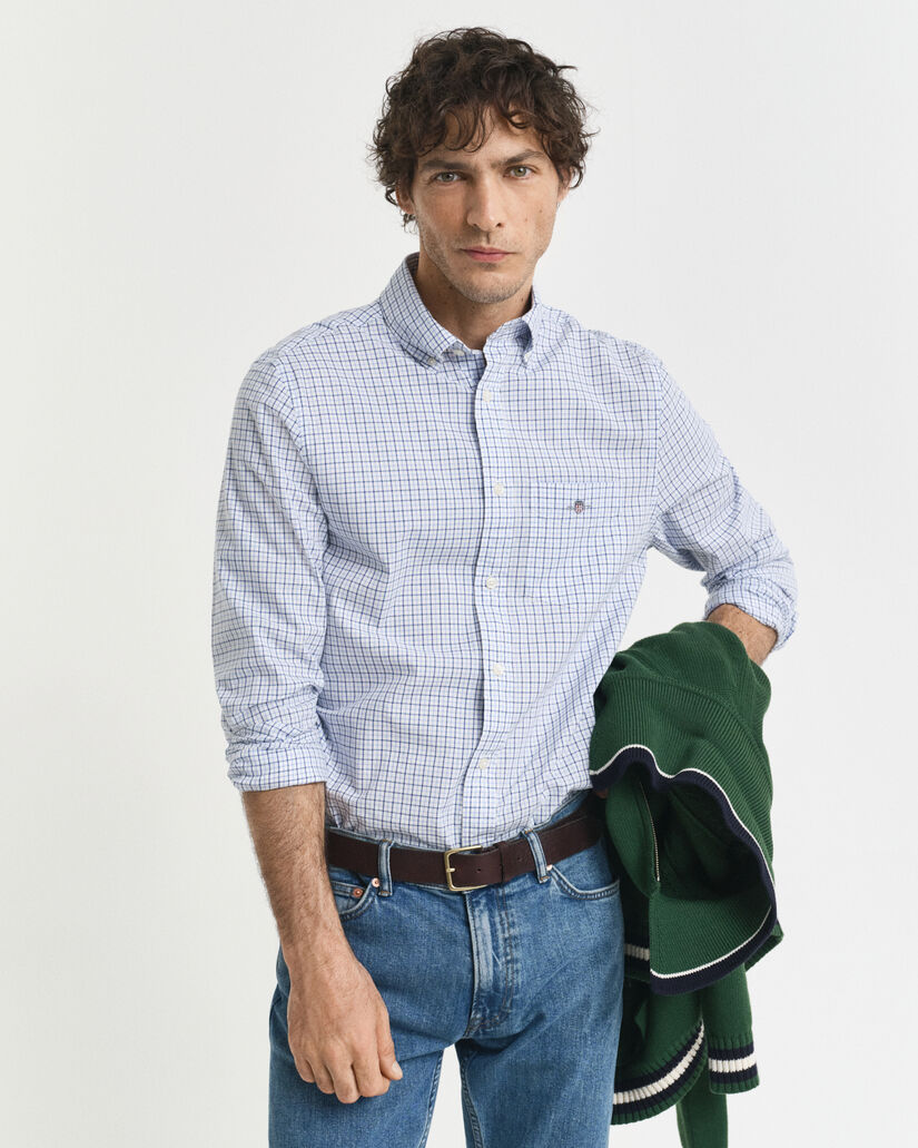 Classica camicia in popeline a micro quadri regular fit