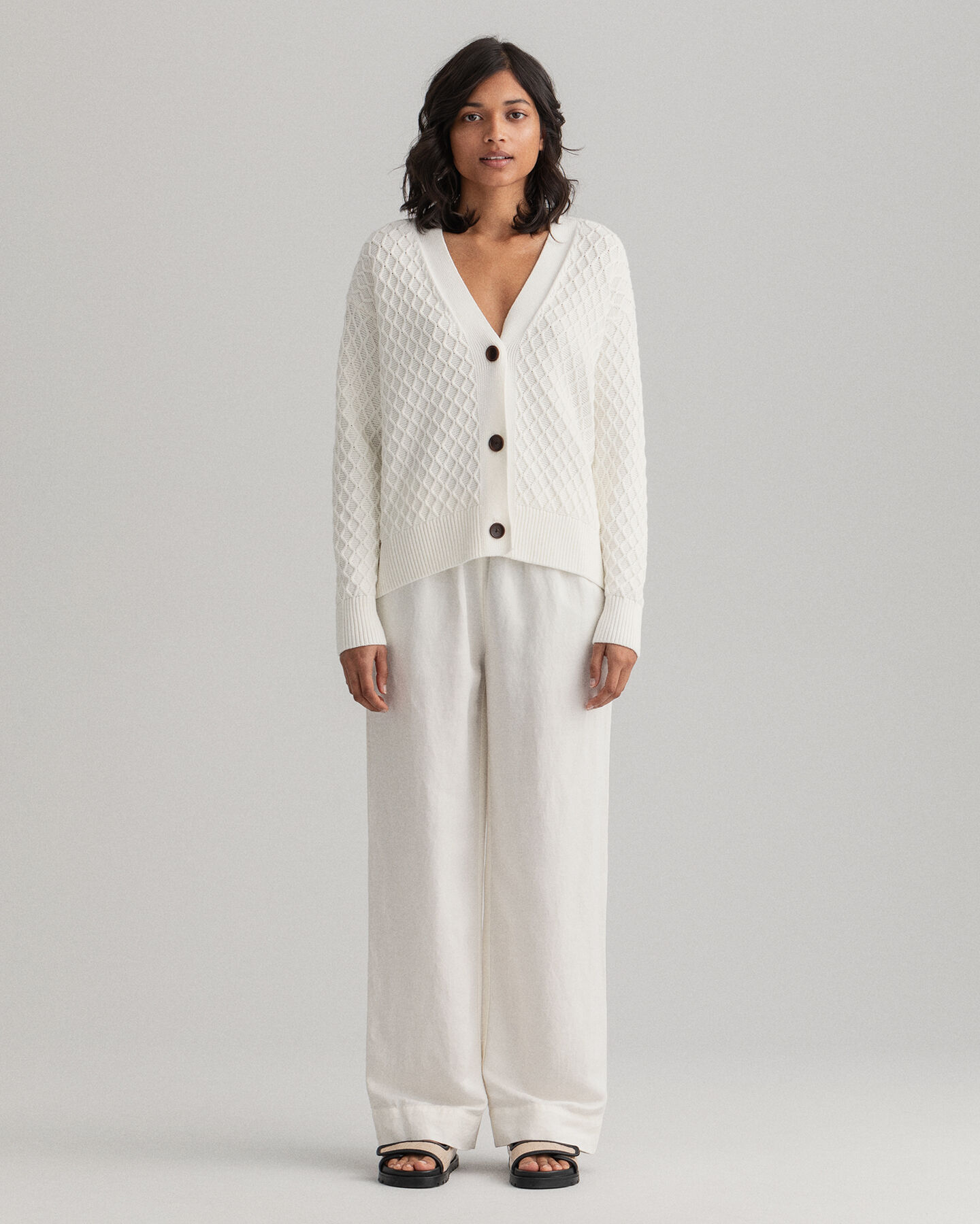 Pantaloni pull-on in lino-viscosa