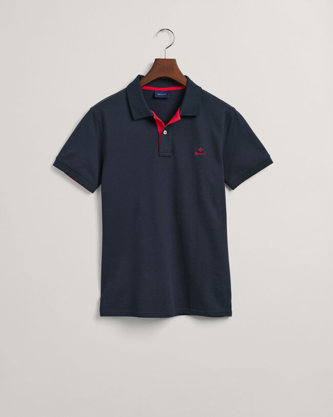 Rugger in piqu&eacute; con colletto a contrasto