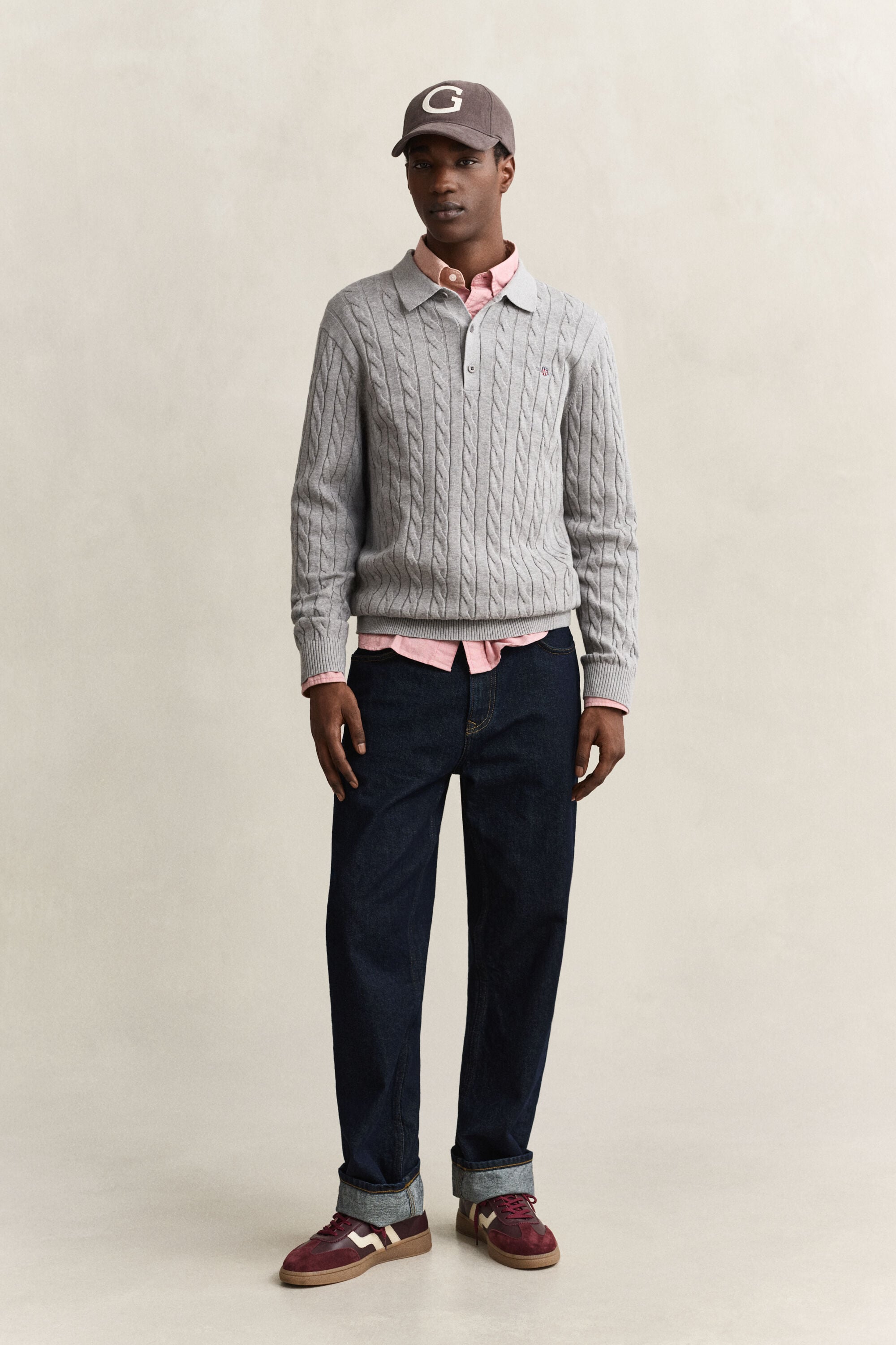 Polo in maglia a trecce in cotone