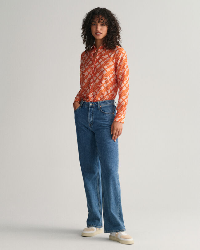 Camicia in misto cotone e seta con motivo G regular fit