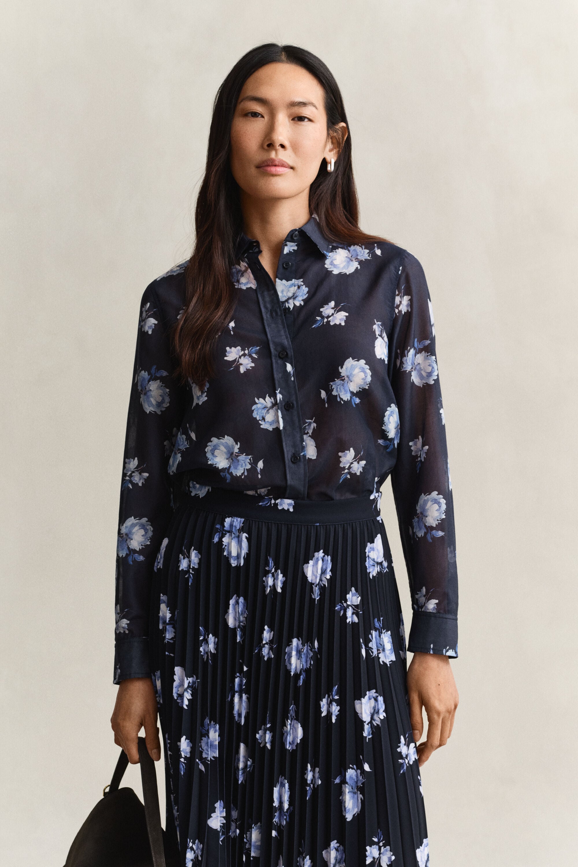 Camicia in misto seta-cotone con stampa floreale