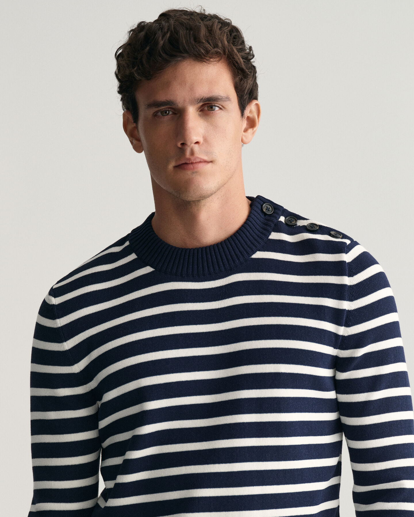 Maglia girocollo a righe Breton in cotone Shiny