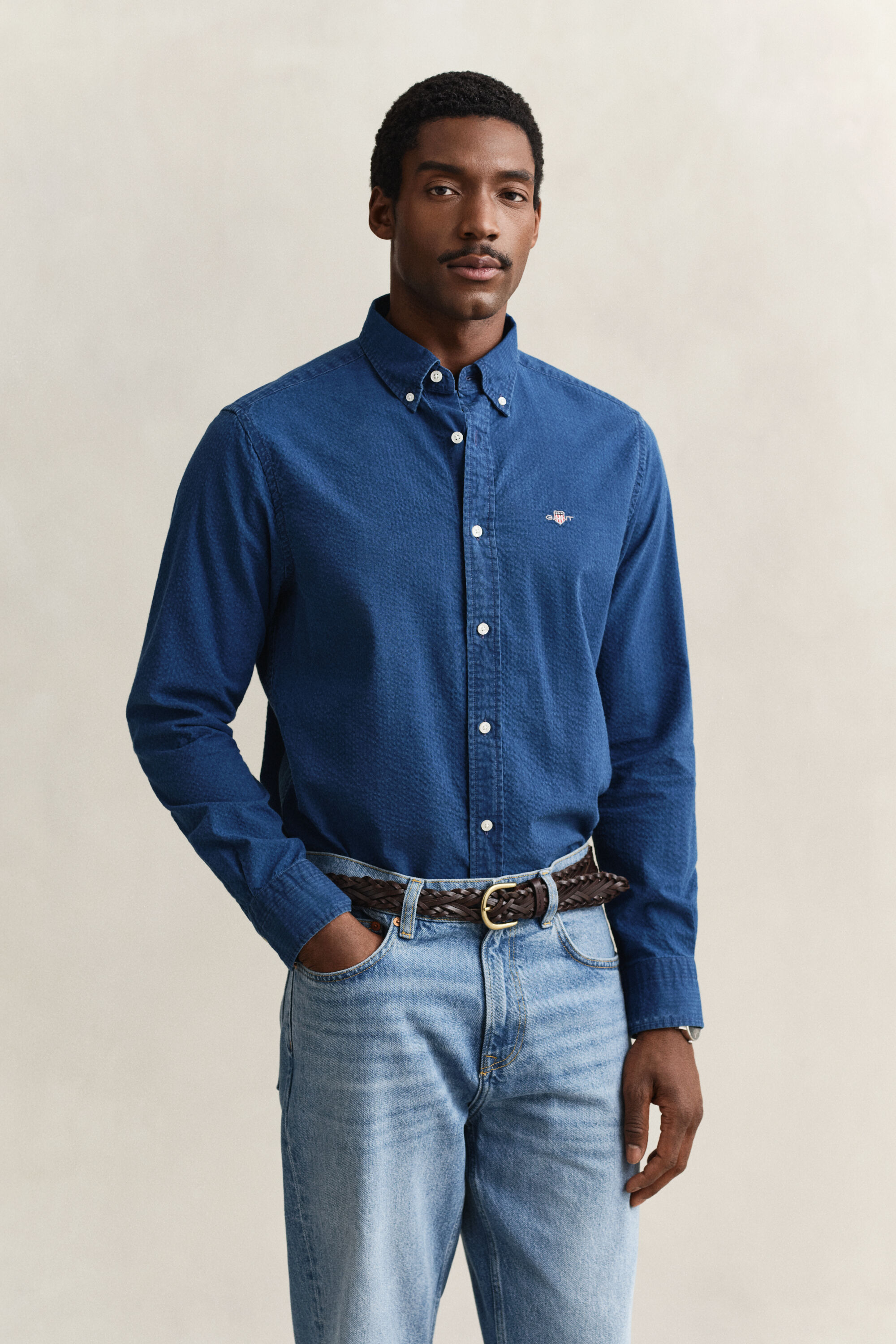 Camicia in seersucker Indigo