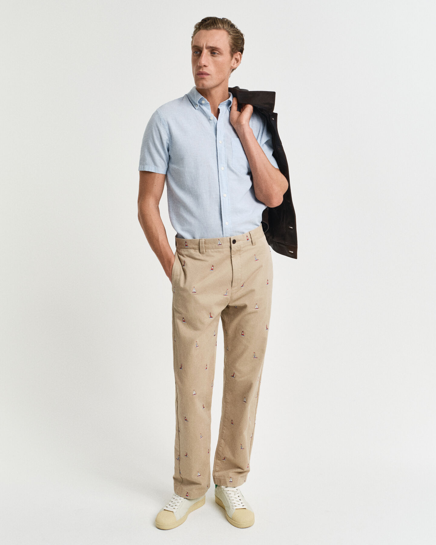 Camicia a maniche corte in misto cotone-lino regular fit