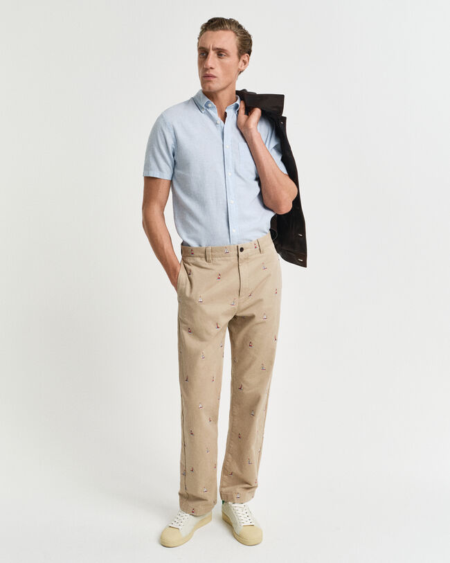 Camicia a maniche corte in misto cotone-lino regular fit