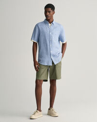 Camicia di lino maniche corte pied de poule regular fit