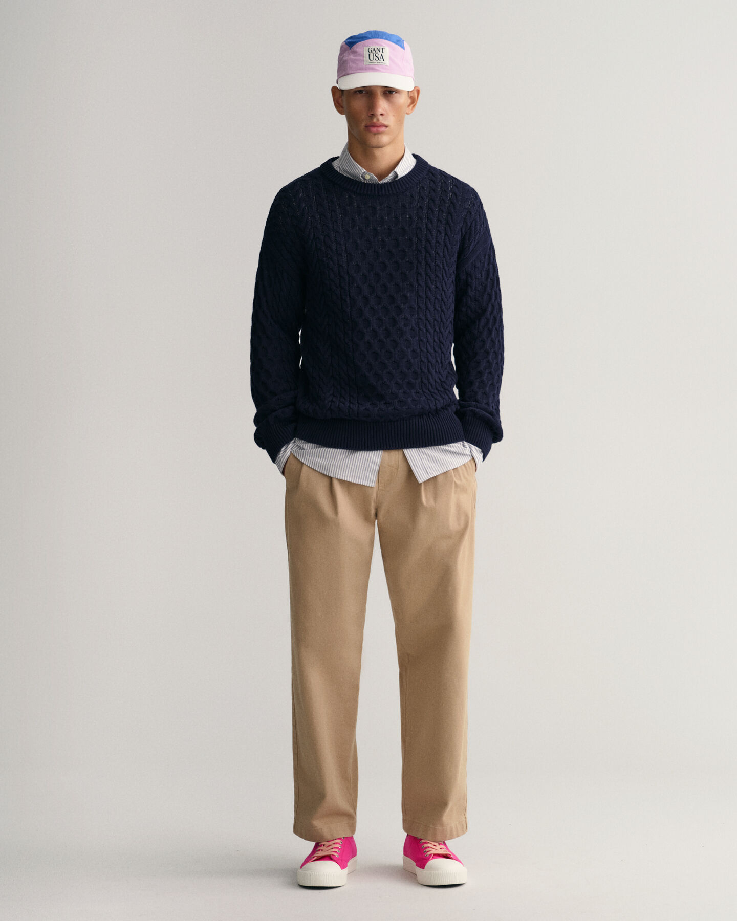 Maglia girocollo in cotone a trecce