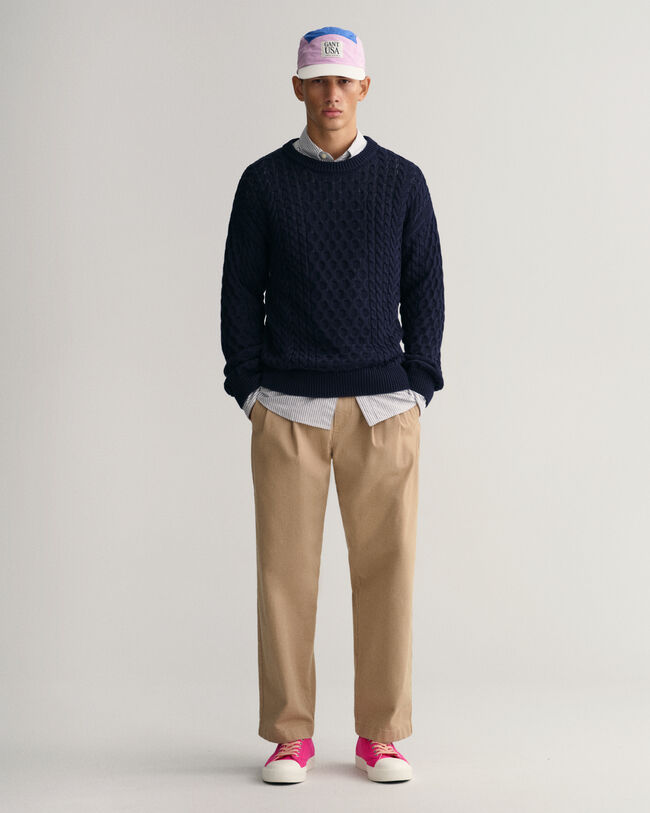 Maglia girocollo in cotone a trecce