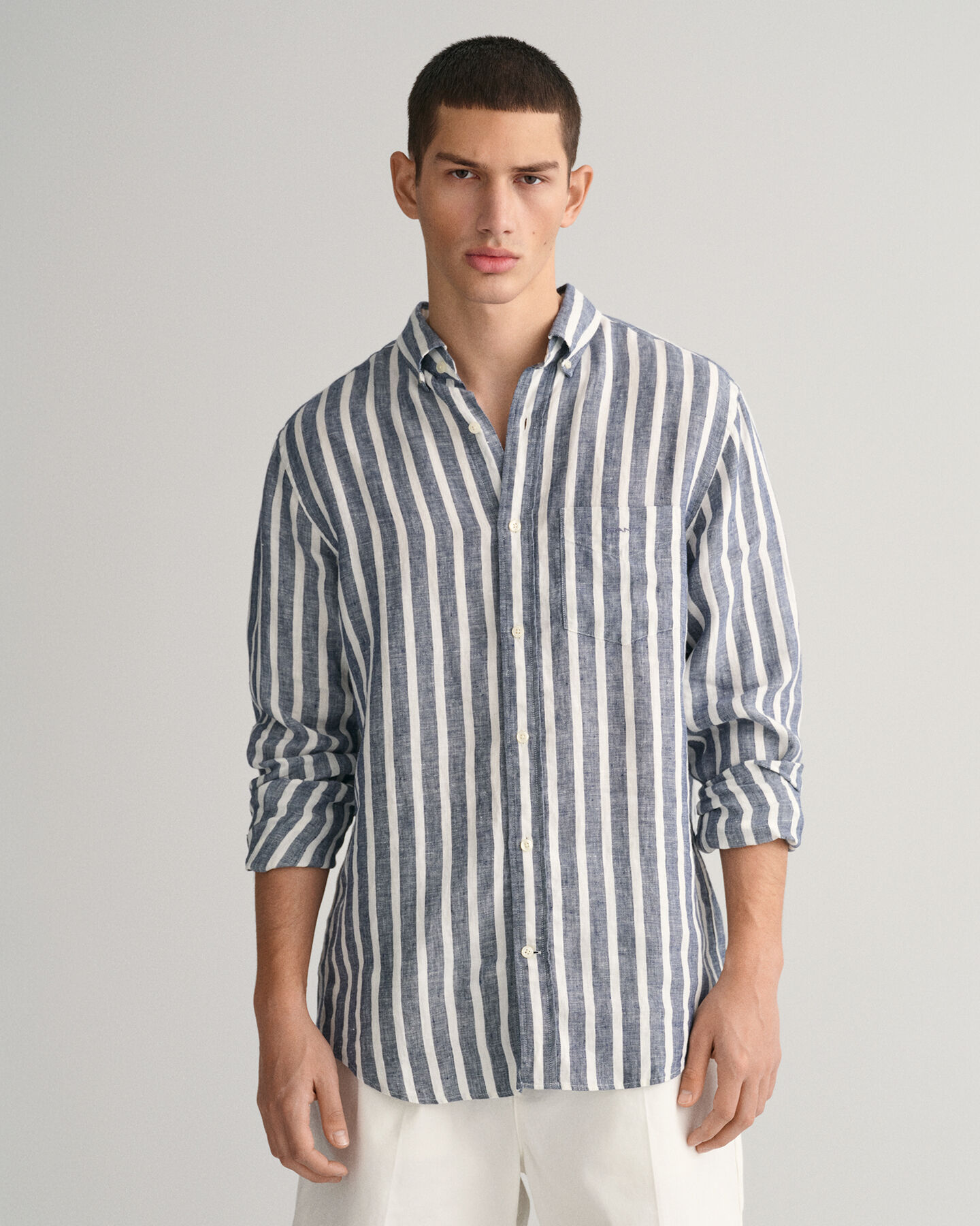 Camicia di lino a righe larghe regular fit