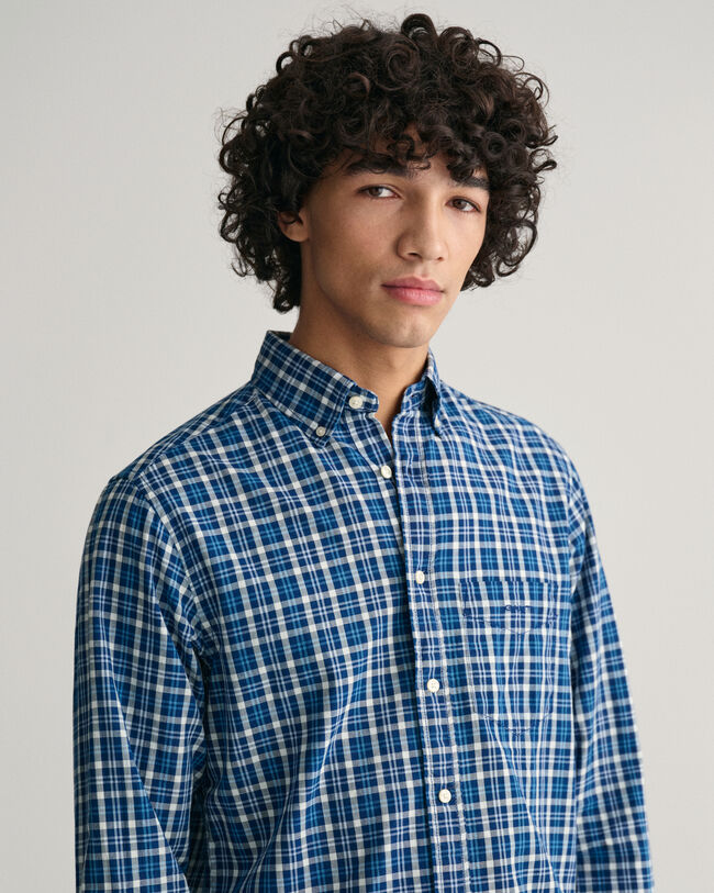 Camicia di lino a quadri madras Indigo regular fit