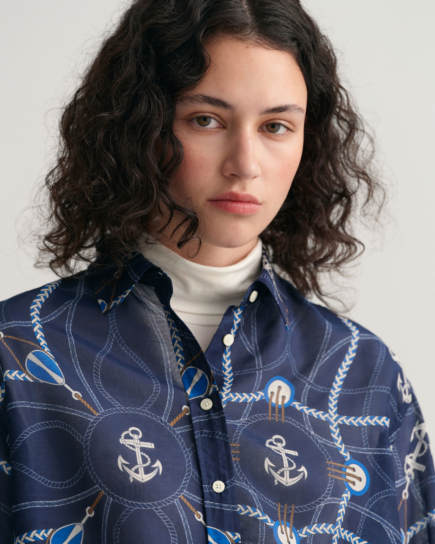 Camicetta di seta e cotone con stampa Sailing relaxed fit