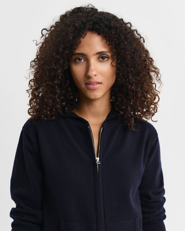 Felpa con zip e cappuccio in finissima lana d'agnello