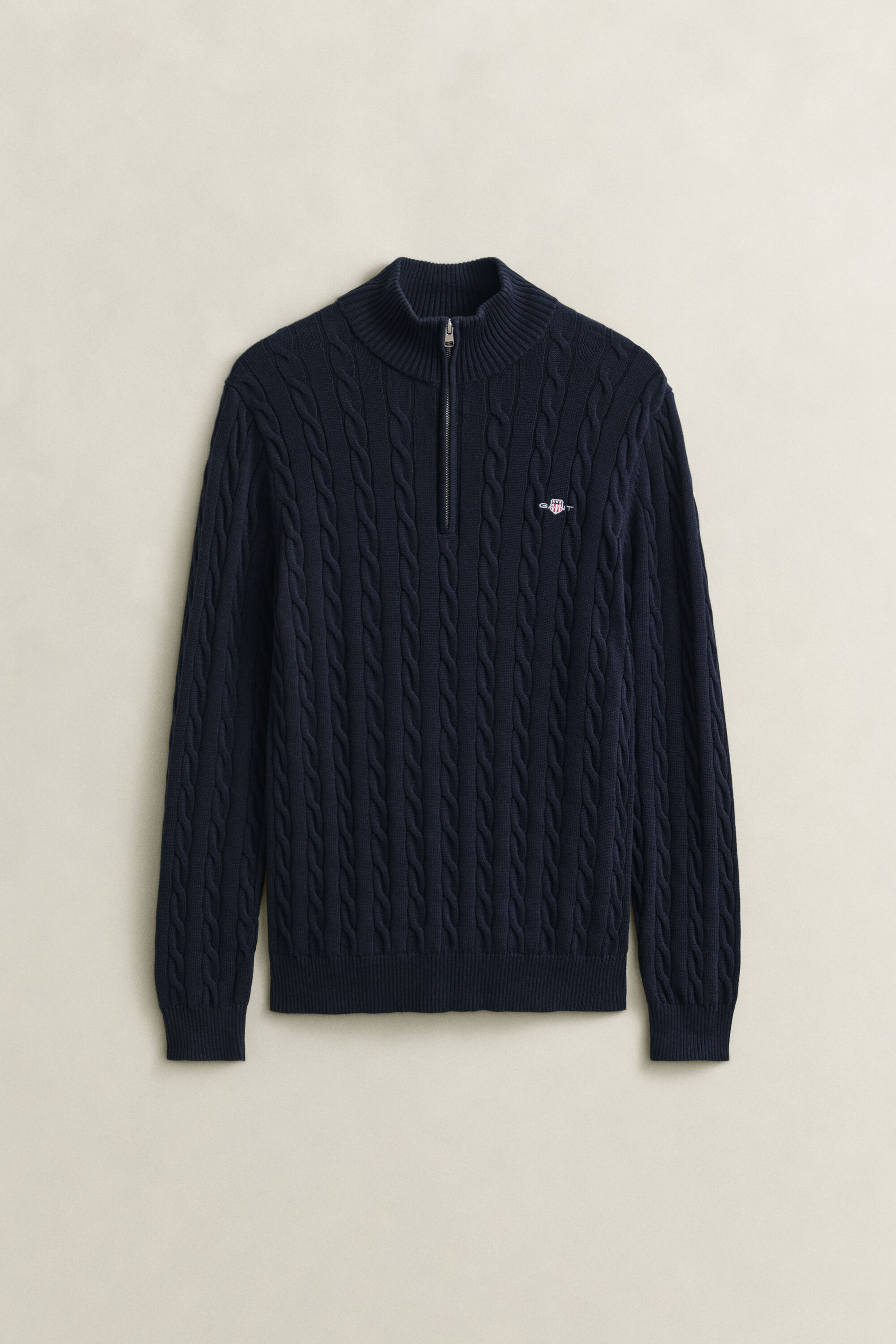 Maglia con zip corta in cotone a trecce