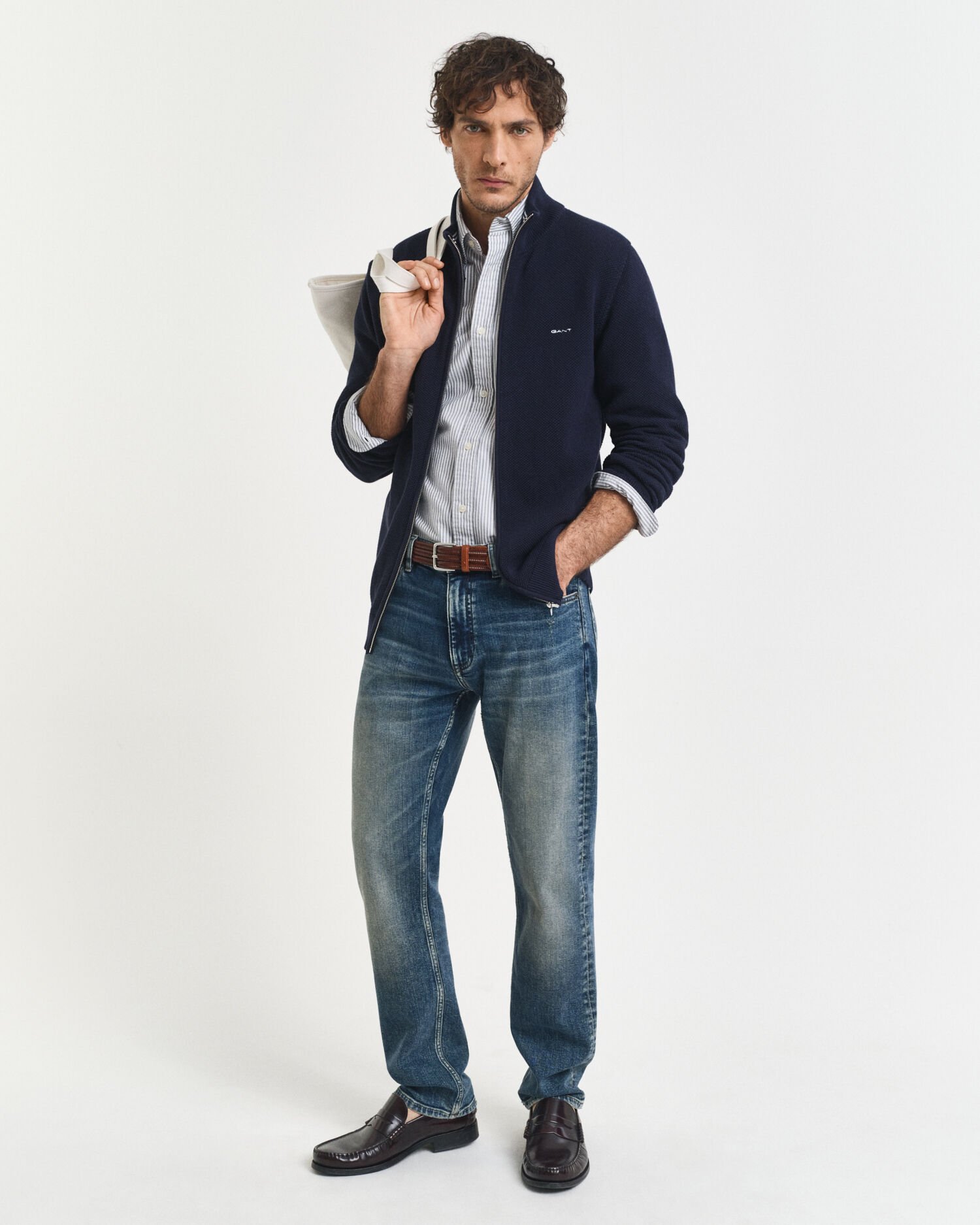 Cardigan con zip in piqué di cotone