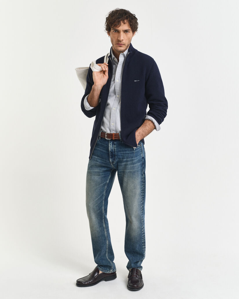 Cardigan con zip in piqué di cotone