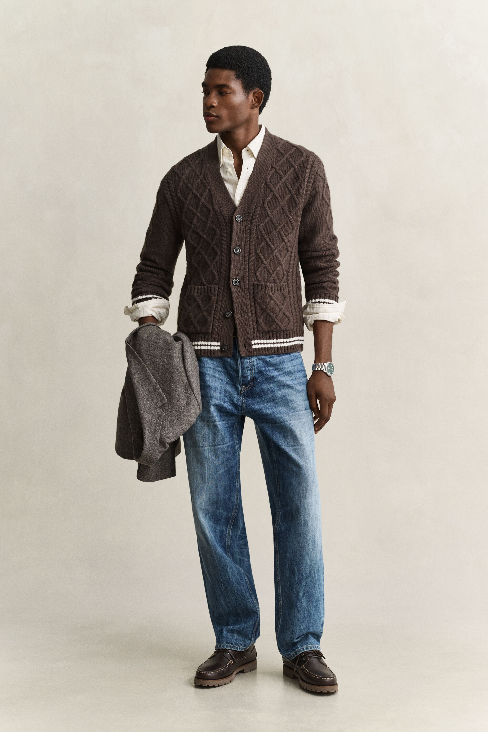Cardigan in misto lana con lavorazione a trecce