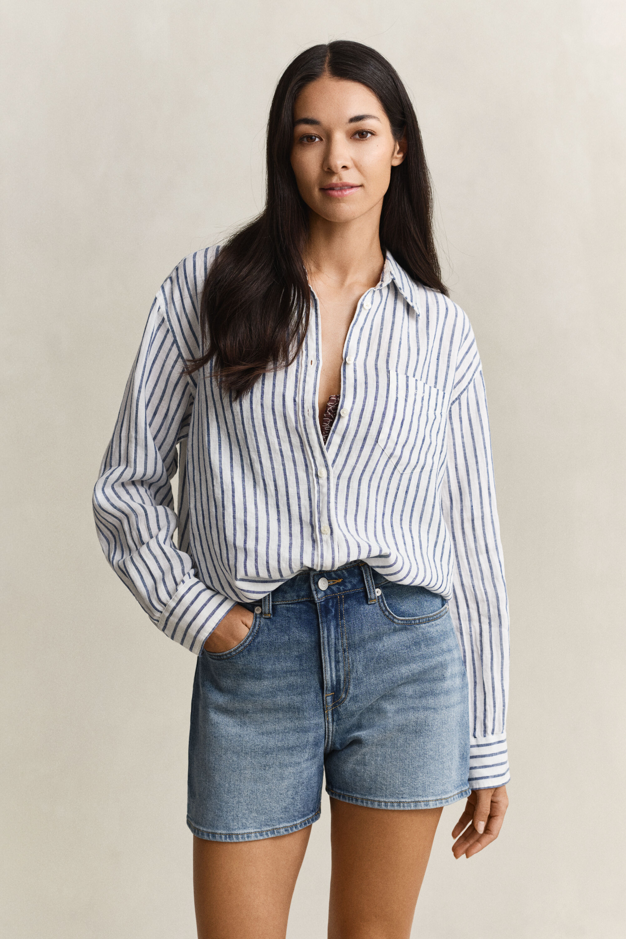 Camicia di lino a righe relaxed fit
