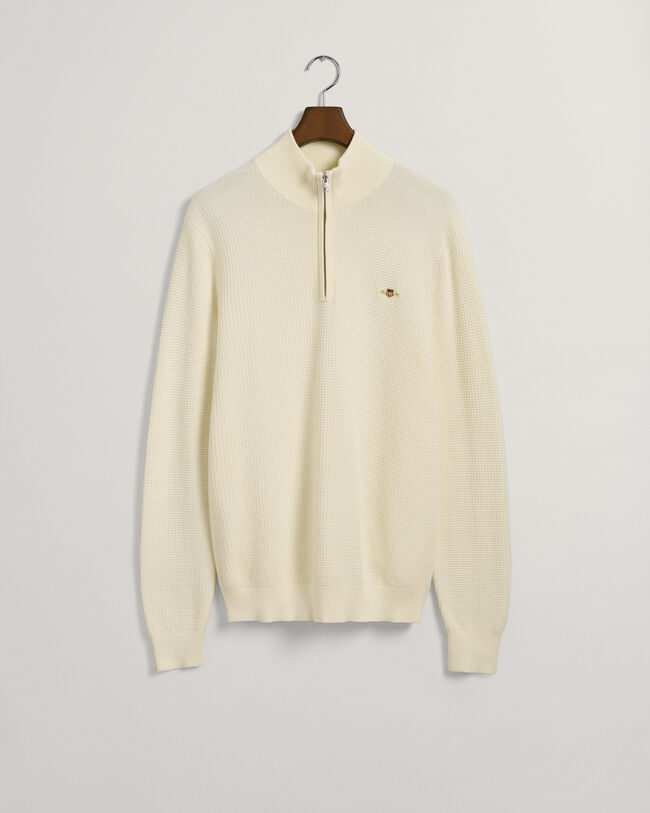 Maglia in cotone testurizzato con zip corta