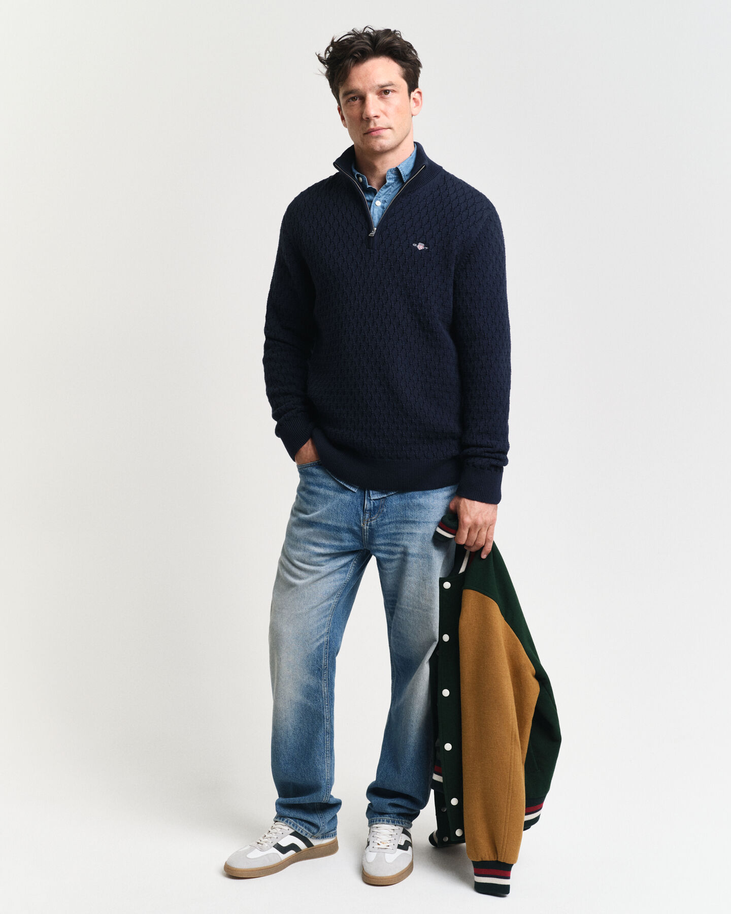 Maglia in cotone testurizzato con zip corta