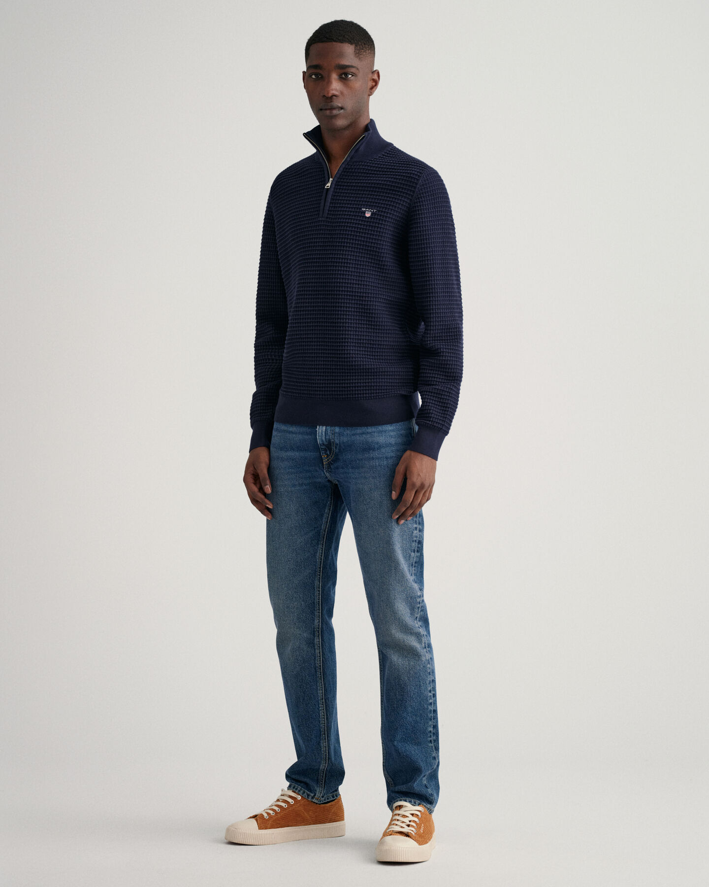 Maglia Texture in cotone con zip corta