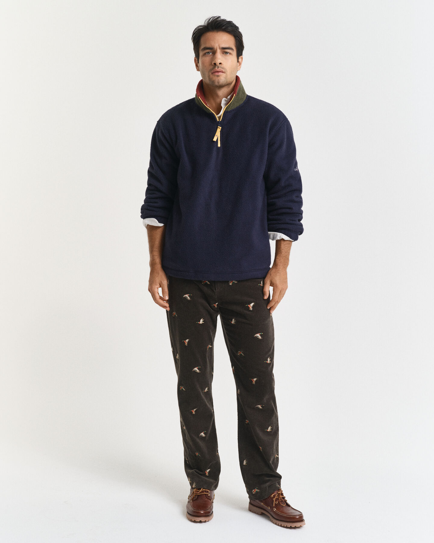 Pantaloni in velluto a coste con ricami straight fit