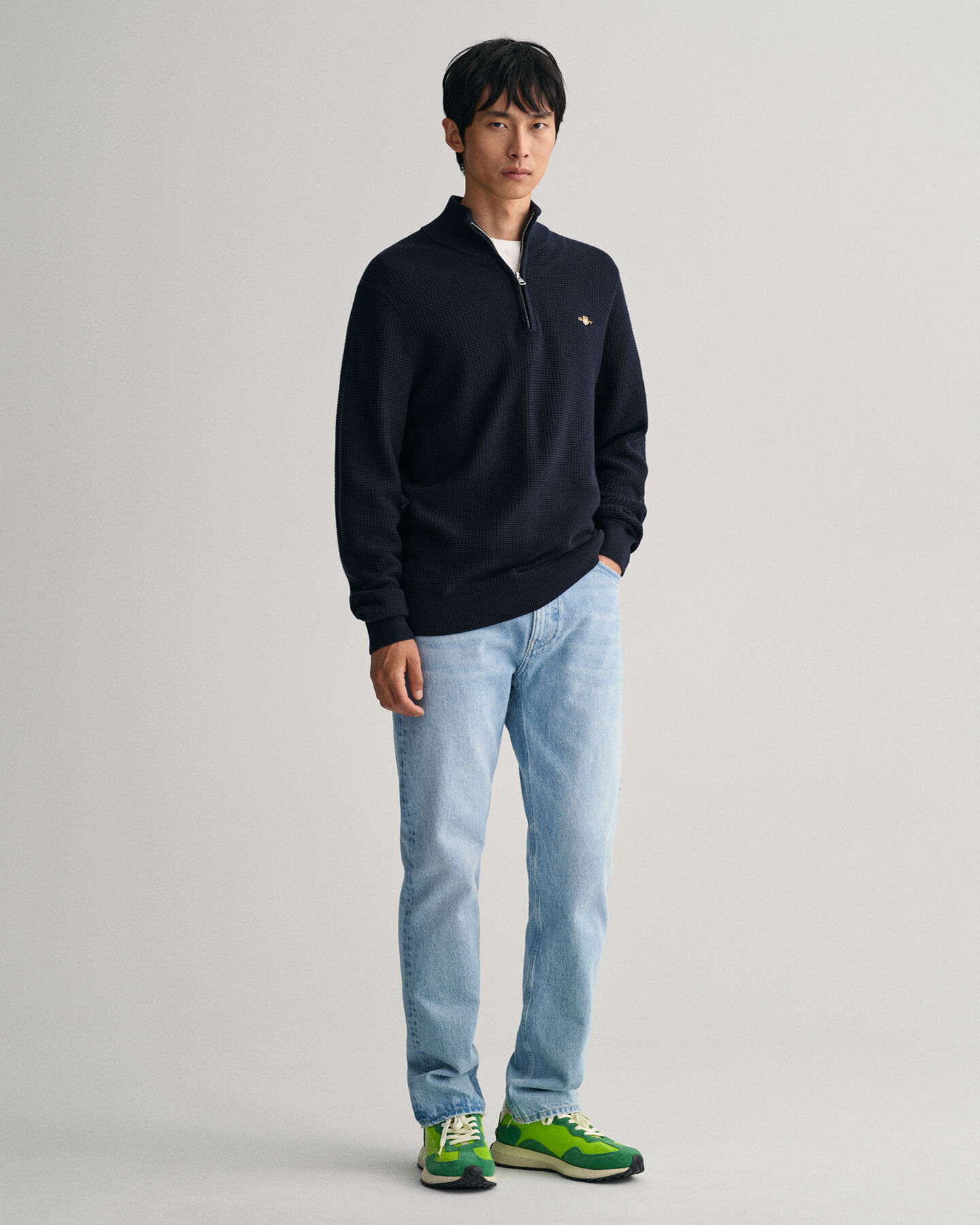 Maglia in cotone testurizzato con zip corta