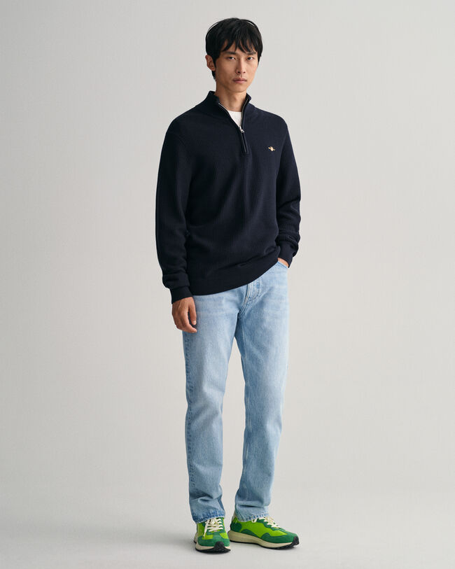 Maglia in cotone testurizzato con zip corta