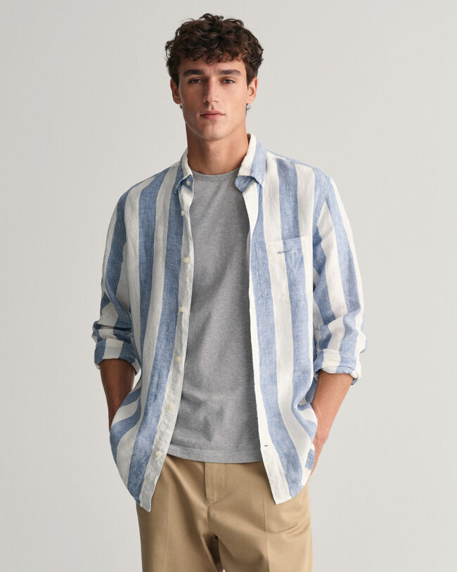 Camicia di lino a righe vivaci regular fit