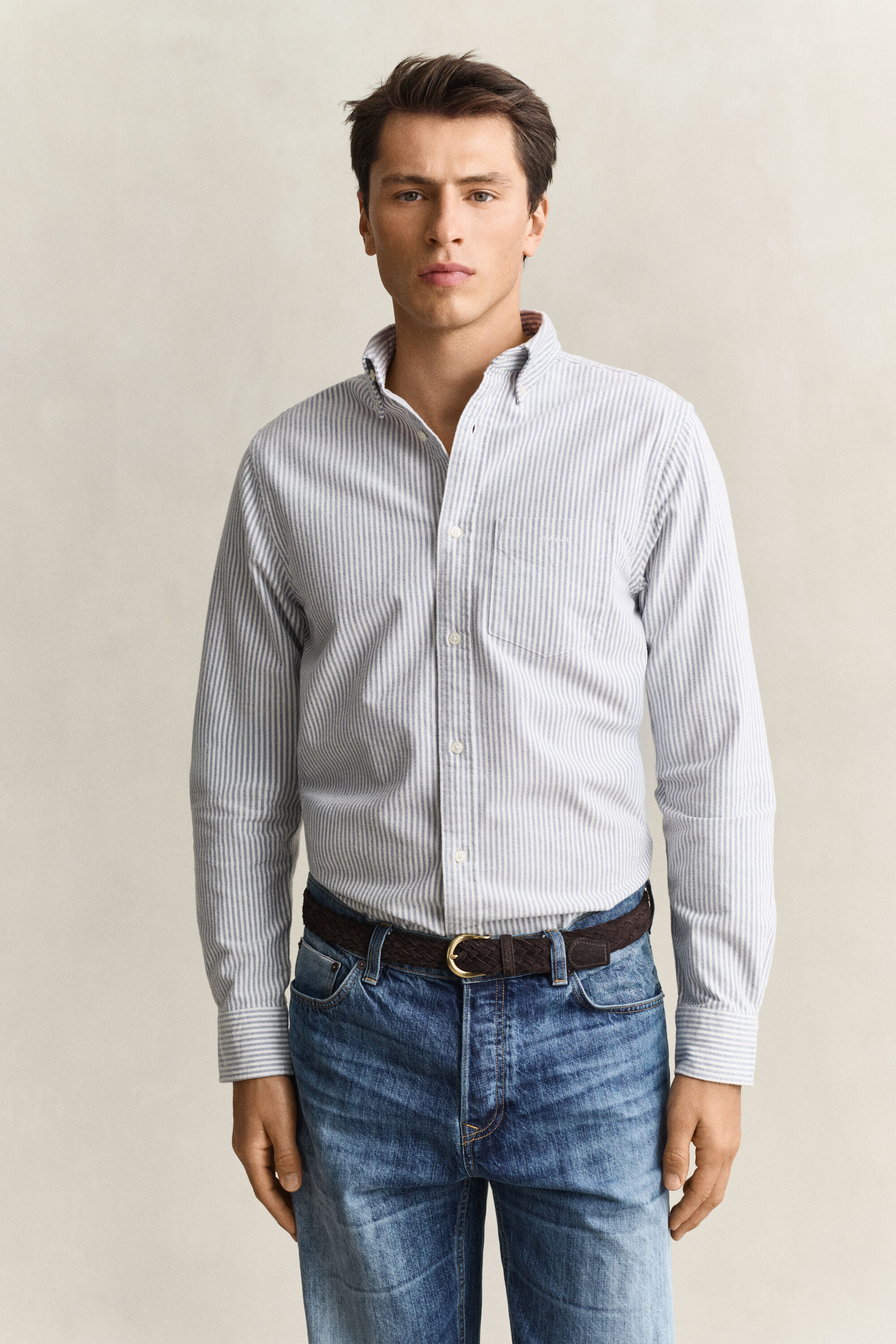 Camicia Oxford spazzolata a righe