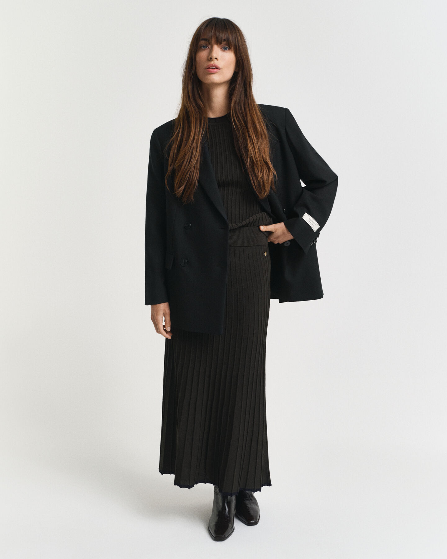 Gonna in maglia a coste a contrasto