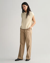 Smanicato girocollo in cotone testurizzato