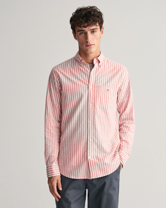 Camicia in misto cotone-lino a righe regular fit