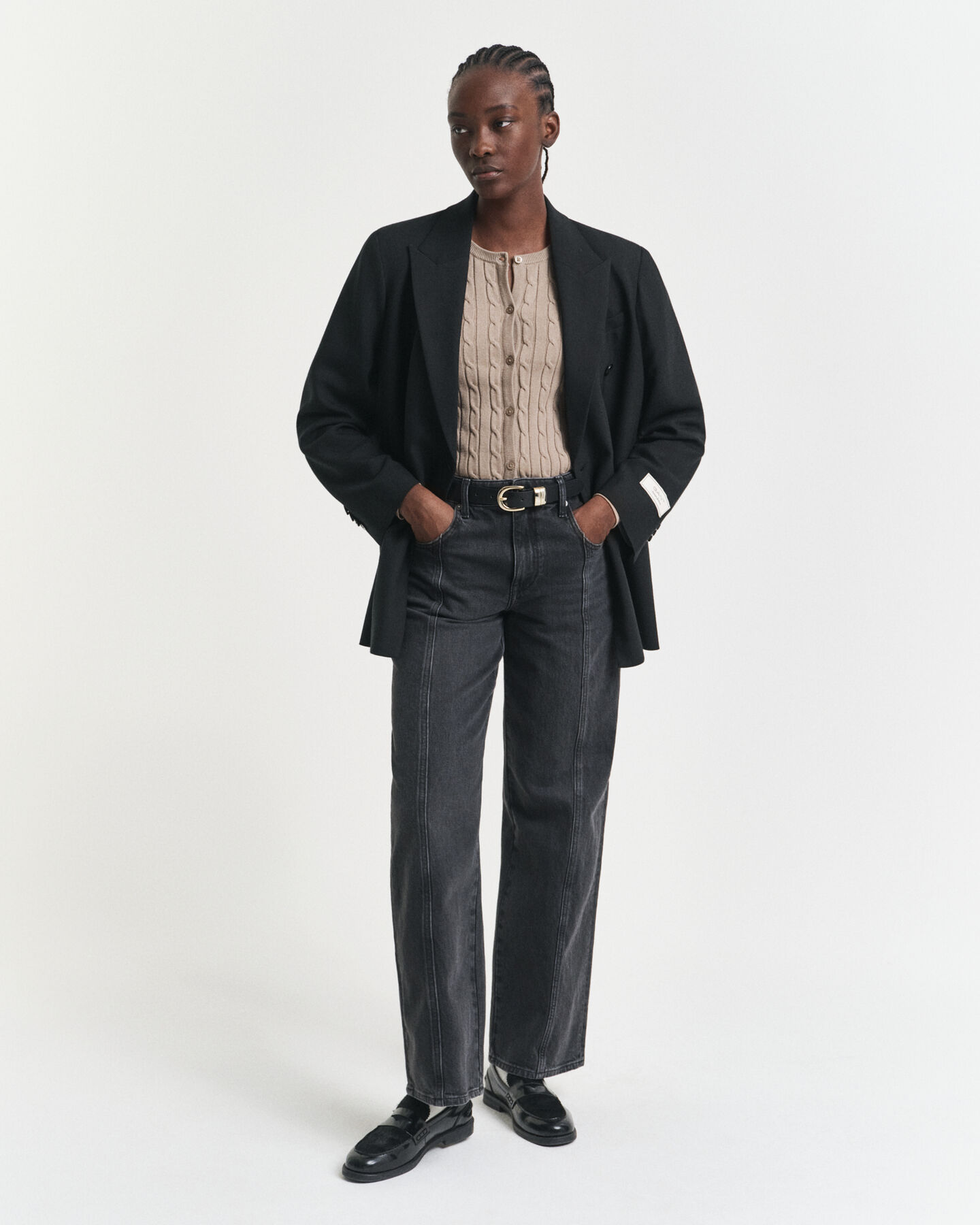 Cardigan in maglia di cotone elasticizzato a trecce