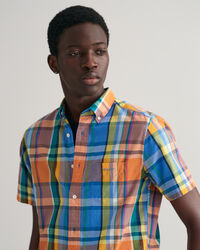 Camicia di lino colorata madras a maniche corte regular fit