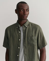 Camicia di lino tinto in capo maniche corte regular fit