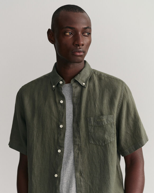 Camicia di lino tinto in capo maniche corte regular fit