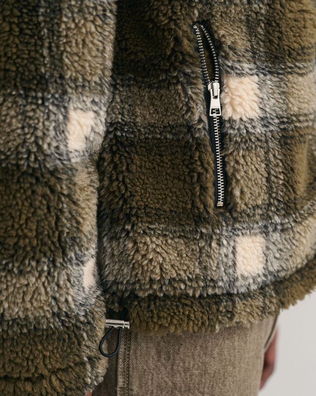 Giacca in pile a quadri con zip